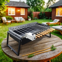 Traveler Barbeque Grill Set Outdoor Portable Charcoal BBQ Foldable Camping Charcoal BBQ Grill with rotating skewers